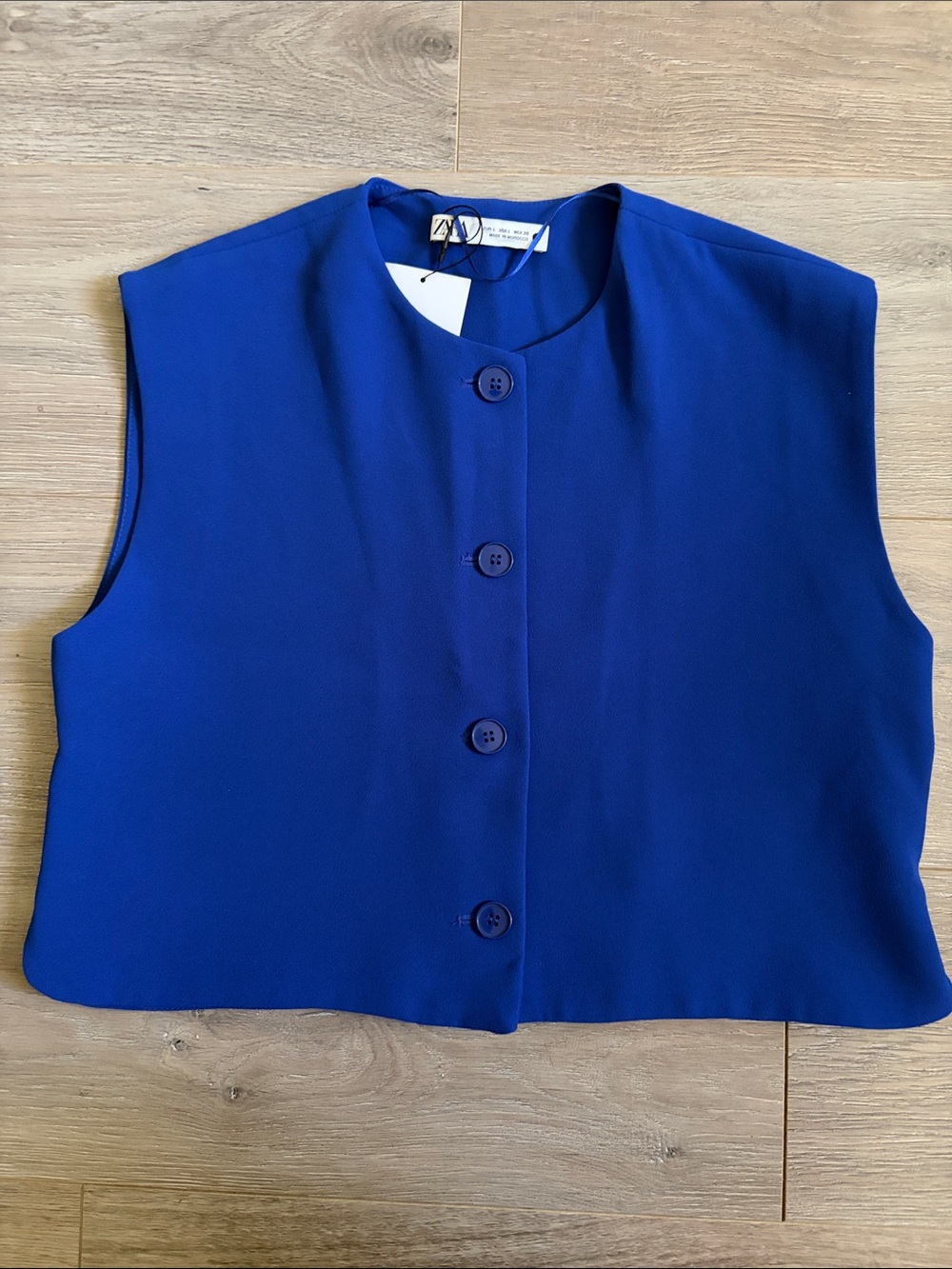 Zara Cobalt Blue Sleeveless Buttoned Top